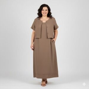 NEW Vintage 90s Sherry Taylor 2 Piece Jacket Dress Women Plus 1X Brown Lagenlook